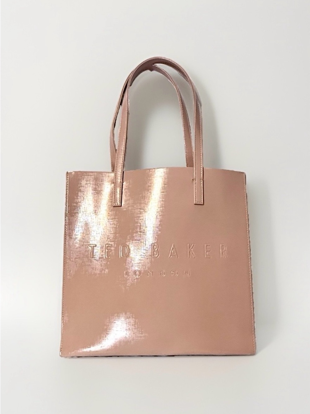 NWT Ted Baker The Icon Embossed Clay Pink Patent Shopper Tote